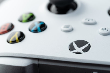 New york, USA - December 21, 2022:Close up of new xbox x controller buttons  white colorのeditorial素材