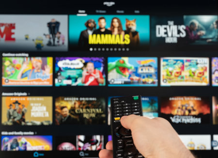 New york, USA - February 21, 2023: Select video on Amazon prime video stream service on tv with...