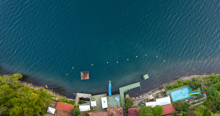 Aerial view of the small fishing village in the middle of the sea