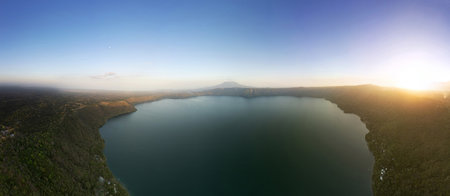 Aerial view of volcano Vesuvius at sunset, Naples, Italyの写真素材