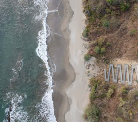 Stairs leading to sea beach aerial above top viewの写真素材