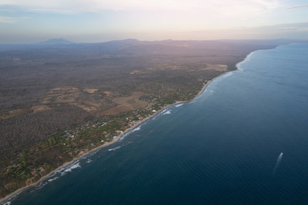 Ocean beach landscape in central america aerial drone viewの写真素材