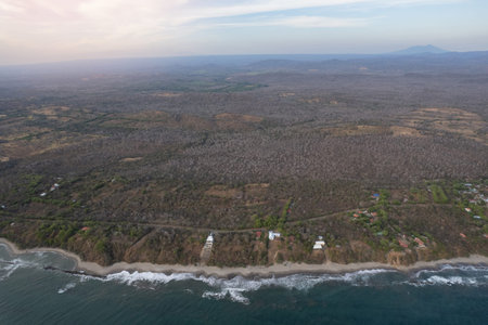 Pacific ocean beach in central america aerial drone viewの写真素材