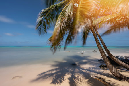 Paradise beach at Caribbean sea background. Seascape on tropical backgroundの写真素材