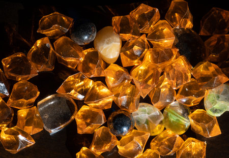 Decoration of vintage  yellow crystal stones closeup view