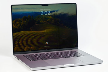 New York, USA - December 22, 2023: Lock screen on new Macbook pro with Sonoma OS