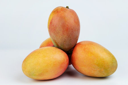 Pile of yellow mango vegetables  isolated on white studio backgroundの写真素材