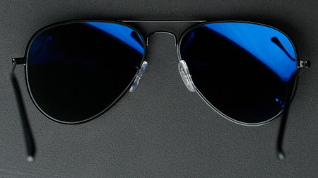 Insidse view of black sunglassess rear above top viewの写真素材
