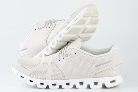 White casual shoes with laces on display close up viewの写真素材