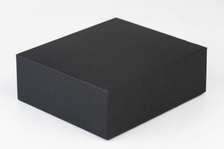 Black paper box perspective view isolated on white studio background