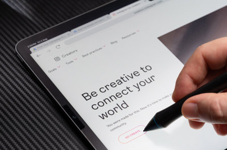 New York, USA - August 2, 2024: Creator page for instagram ads on tablet screen macro close up viewのeditorial素材