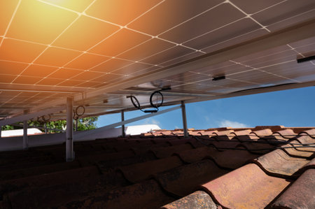 Roof metal structure for solar panel install in shadeの写真素材