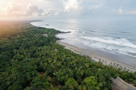 Beautiful morning light over beach coastline  aerial drone view