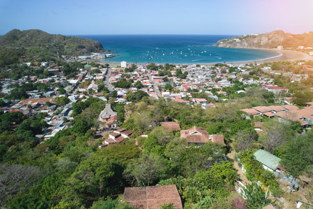 Bright day in San Juan Del sur panorama aerial drone viewの写真素材