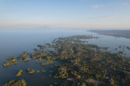Big Nicaragua lake with many islands aerial drone viewの写真素材
