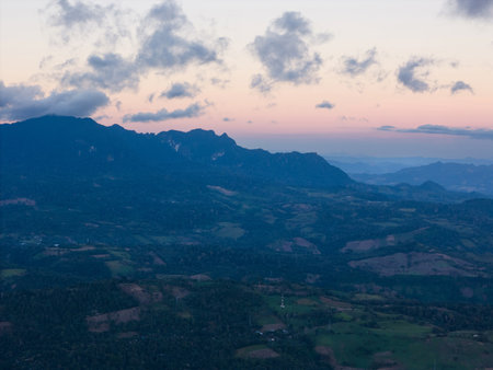 Mountain penas blancas in Nicaragua on sunset light aerial drone viewの写真素材