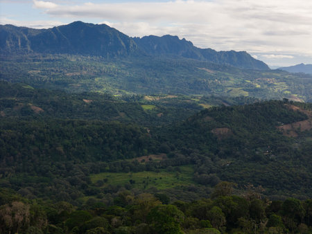 Nature reserve landscape in Nicaragua Macizo Penas Blancas aerial drone viewの写真素材
