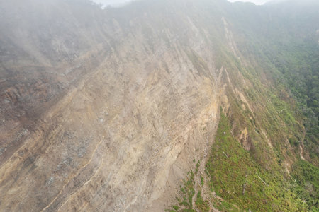 Mountain stone cliff with green nature plants aerial viewの写真素材