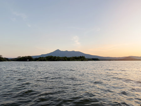 Nicaragua landscape on sunset time with Mombacho volcano backgroundの写真素材