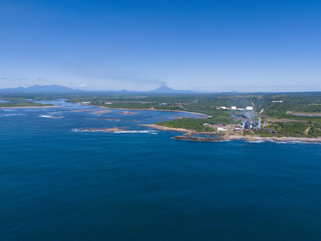 Sandino port in Nicaragua aerial drone view with volcano landscapeの写真素材