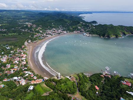 Green mountain landscape of San Juan Del Sur aerial drone viewの写真素材