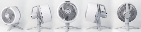 Portable white air fan different view isolated on studio backgroundの写真素材