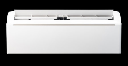 Wall unit of split air conditioner isolated on black studio backgroundの写真素材