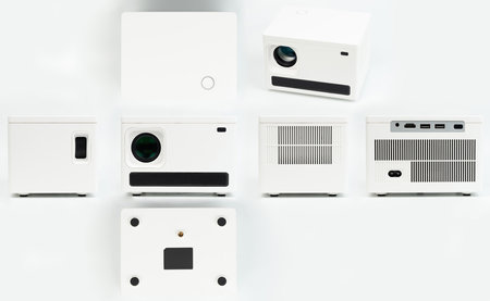 Different views of digital projector  isolated on white studio backgroundの写真素材