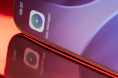 New York, USA - February 23, 2026:Meta Ads manager icon application on smartphone screen close up...