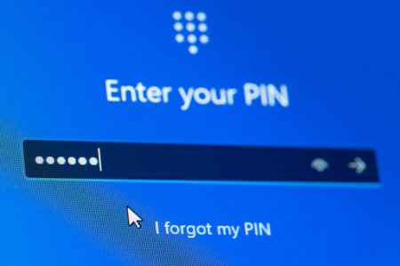 New York, USA - March 3, 2026: Entering Pin login to windows sytem start up close up macro view on...