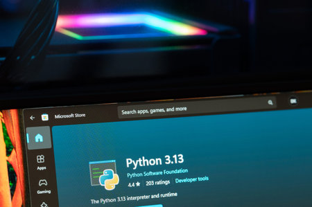 New York, USA - March 3, 2026: Python app in Microsoft store menu close up macro view on computer screenのeditorial素材