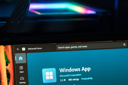 New York, USA - March 3, 2026: Windows app in Microsoft store menu close up macro view on computer...