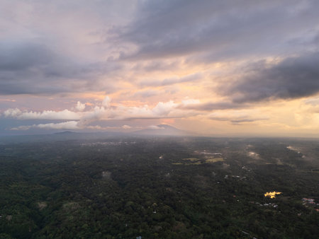 Momobacho volcano landscape on sunset background aerial drone view