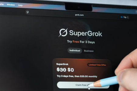 New York, USA - March 25, 2026: Upgrade subscription plan in Grok AI chatbot on computer screen...