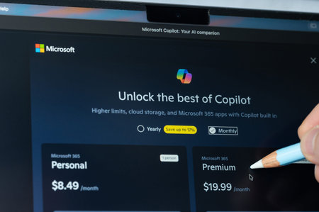 New York, USA - March 25, 2026: Upgrade subscription plan in Microsoft Copilot AI chatbot on...