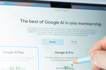 New York, USA - March 25, 2026: Upgrade subscription plan in Google AI chatbot on computer screen...