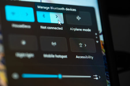 New York, USA - august 13, 2026: Manage bluetooth devices in windows computer screen close up view