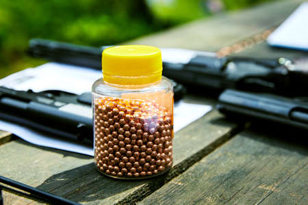 one pellets for airguns on the tableの写真素材