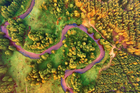 the meandering River forest view from a heightの写真素材