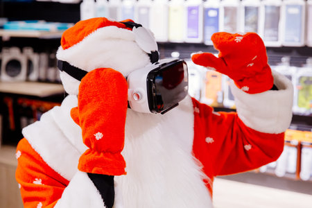Santa Claus in appliance store in red