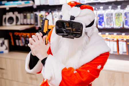 Santa Claus in appliance store in red