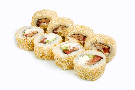 Japan sushi rolls isolated on white backgroundの写真素材