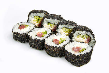 Japan sushi rolls isolated on white backgroundの写真素材