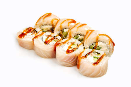 Japan sushi rolls isolated on white backgroundの写真素材