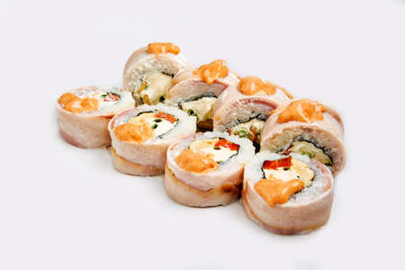 Japan sushi rolls isolated on white backgroundの写真素材