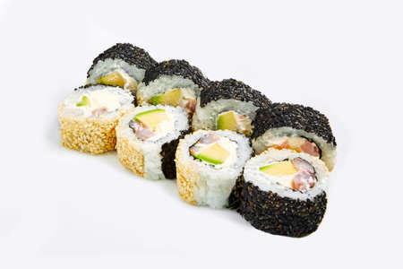 Japan sushi rolls isolated on white backgroundの写真素材
