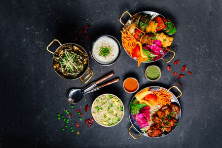 a Pan-Asian cuisine dishes on dark backgroungの写真素材