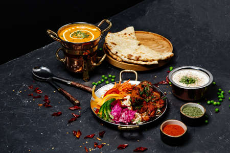 a Pan-Asian cuisine dishes on dark backgroungの写真素材