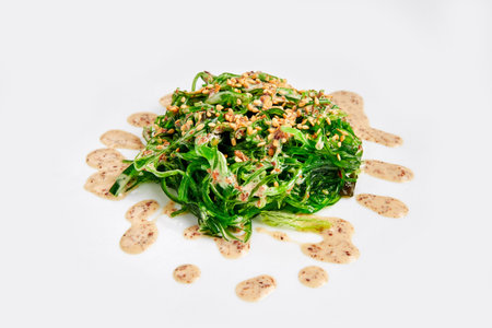Fresh chuka seaweed salad isolated on white. Japanese cuisine.の写真素材