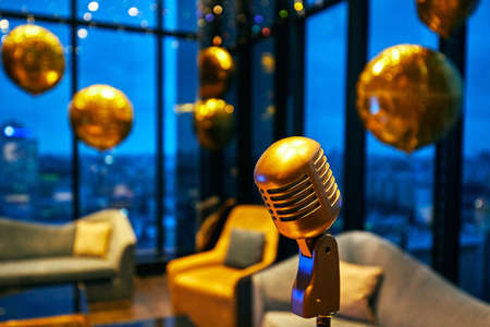 Retro golden classic microphone and Vintage oldの写真素材